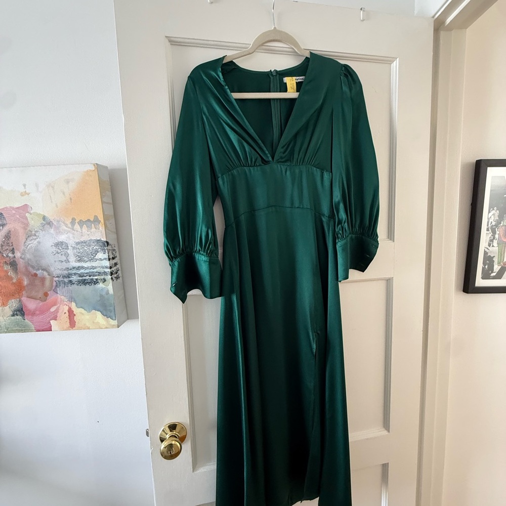 Reformation Emerald Green V-Neck Midi Dress